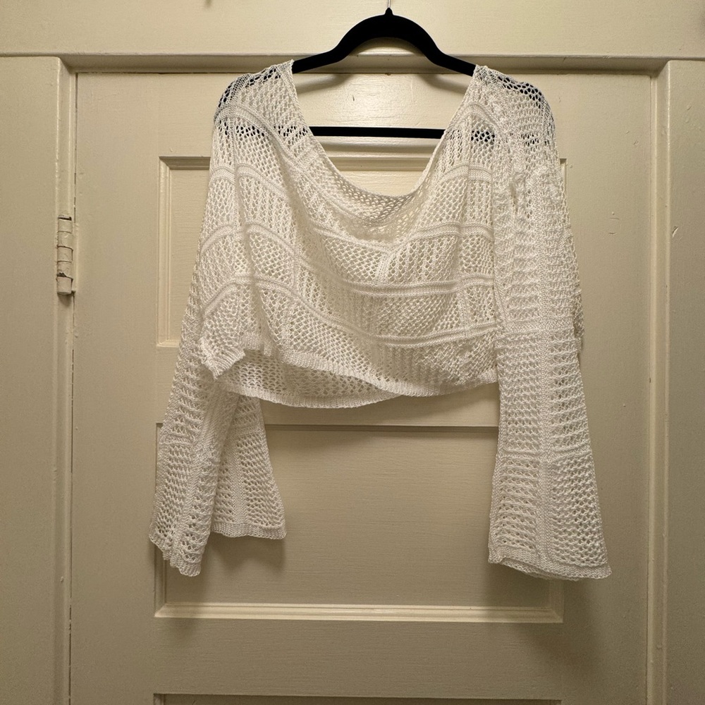 Solid Color Long Sleeves Hollow Out Versatile Beach Cover Up Top